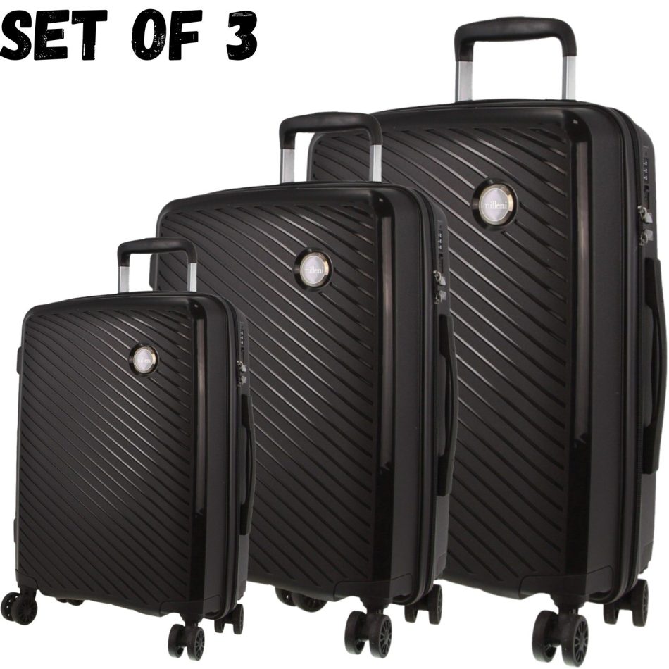 Pierre Cardin Inspired Milleni Hardshell 3-Piece Luggage Bag Set Travel Suitcase - Black - Image 2