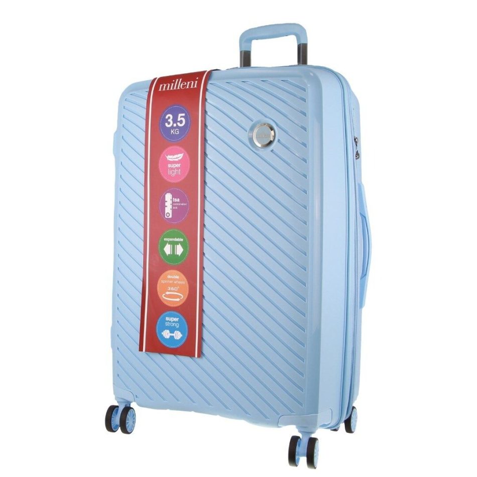 Pierre Cardin Inspired Milleni Checked Luggage Bag Travel Carry On Suitcase 75cm (124L) - Blue - Image 4