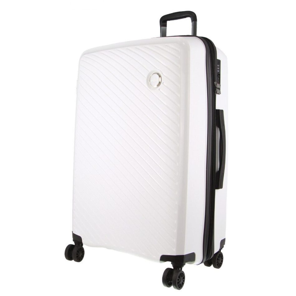 Pierre Cardin Inspired Milleni Checked Luggage Bag Travel Carry On Suitcase 75cm (124L) - White - Image 2