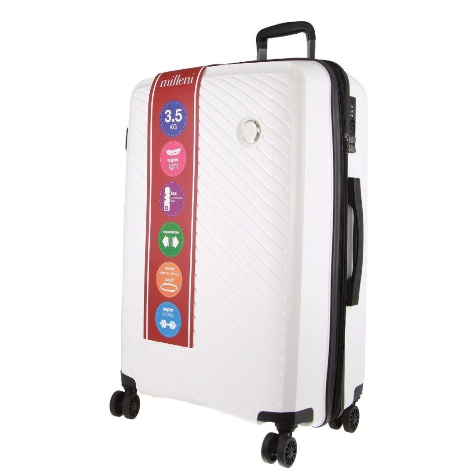 Pierre Cardin Inspired Milleni Checked Luggage Bag Travel Carry On Suitcase 75cm (124L) - White - Image 4