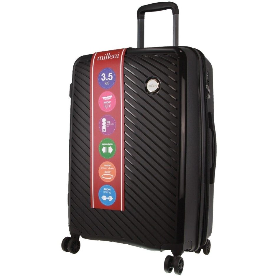 Pierre Cardin Inspired Milleni Checked Luggage Bag Travel Carry On Suitcase 65cm (82.5L) - Black - Image 4