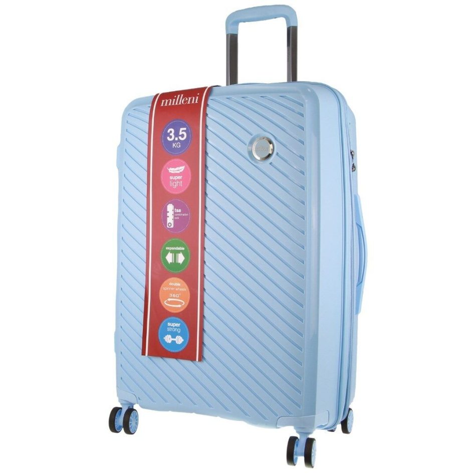 Pierre Cardin Inspired Milleni Checked Luggage Bag Travel Carry On Suitcase 65cm (82.5L) - Blue - Image 4