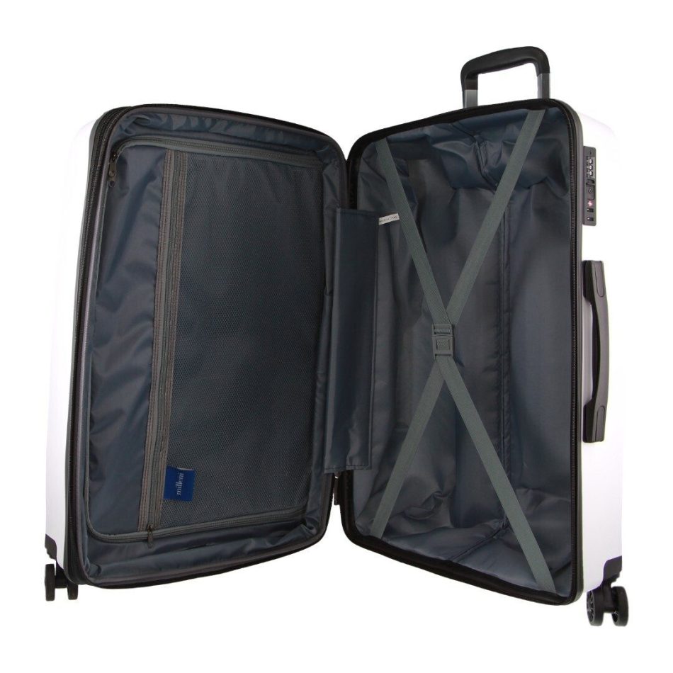 Pierre Cardin Inspired Milleni Checked Luggage Bag Travel Carry On Suitcase 65cm (82.5L) - White - Image 6