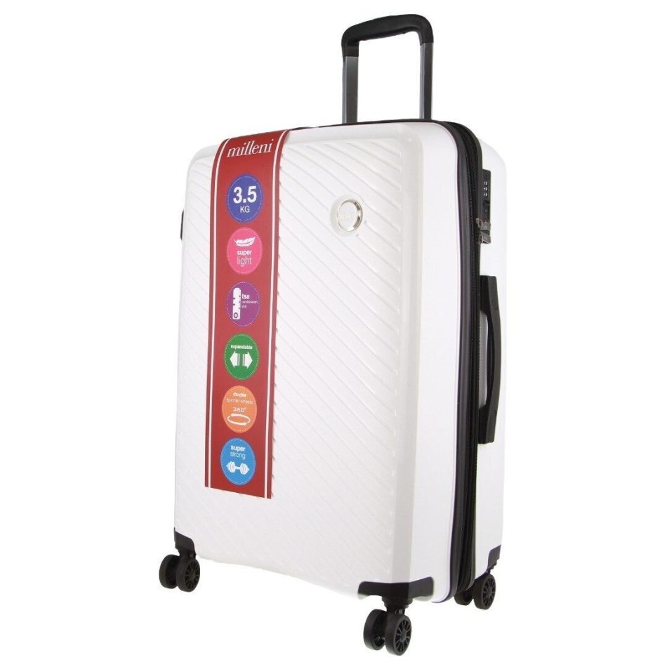 Monaco Checked Luggage Bag Travel Carry On Suitcase 65cm (82.5L) - White - Image 4