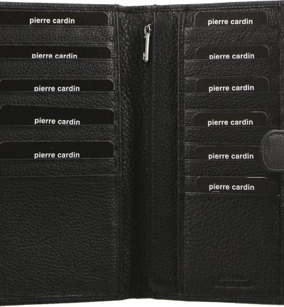 Pierre Cardin Leather Passport Holder Travel Wallet w/ RFID Protection - Black