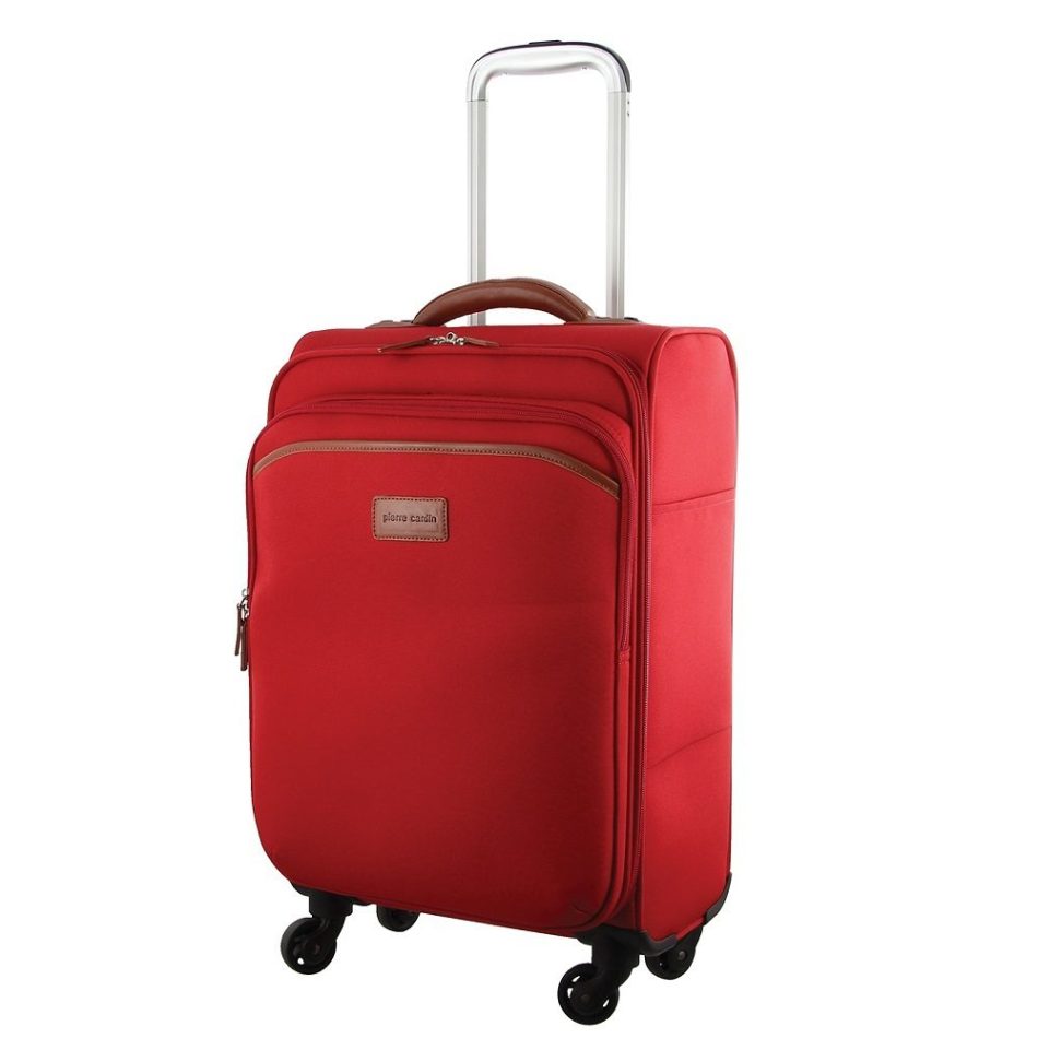 Pierre Cardin 40L Cabin Soft-Shell Suitcase Travel Luggage Bag 4-Wheel Case - Red - Image 2