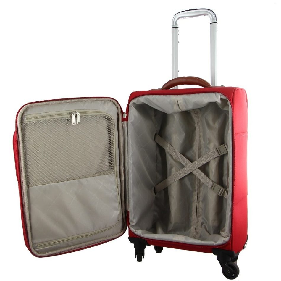 Pierre Cardin 40L Cabin Soft-Shell Suitcase Travel Luggage Bag 4-Wheel Case - Red - Image 3