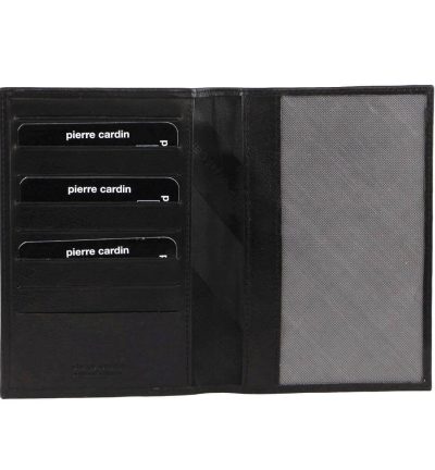 Pierre Cardin Leather Passport Holder Cover Wallet w/ RFID Protection - Black