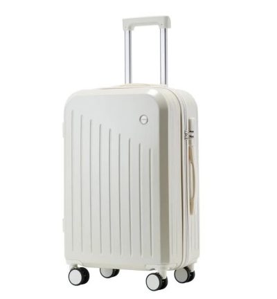 Smart Carry-On Luggage with Cup Holder & USB Charging Port - White Color Spinner Suitcase for Travel Convenience  24 inch