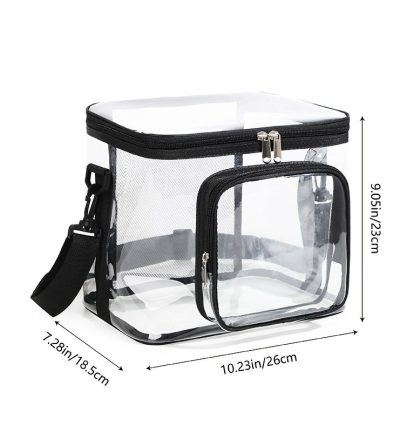 Clear PVC Shoulder Bag - Transparent Travel and Stadium-Approved Tote with Zipper(Black)