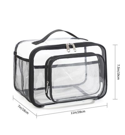 Clear PVC Tote Bag with Handle - Transparent Stadium-Approved Travel Organizer(Black)