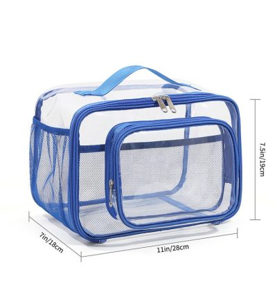 Clear PVC Tote Bag with Handle - Transparent Stadium-Approved Travel Organizer(Blue)