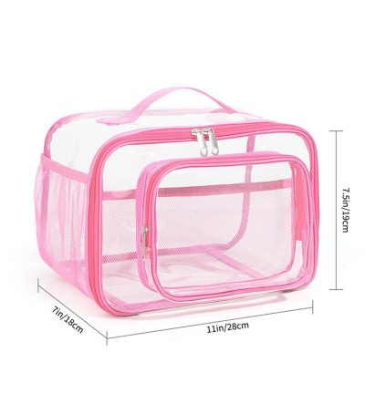 Clear PVC Tote Bag with Handle - Transparent Stadium-Approved Travel Organizer(Pink)