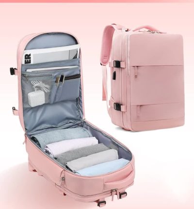 Multi-Compartment Travel Backpack with Shoe Storage and Wet-Dry Separation (Pink)31cm(L)*17cm(W)*42cm(H)