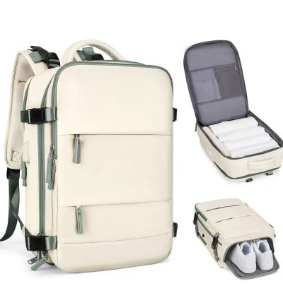 Multi-Compartment Travel Backpack with Shoe Storage and Wet-Dry Separation (Beige)31cm(L)*17cm(W)*42cm(H)