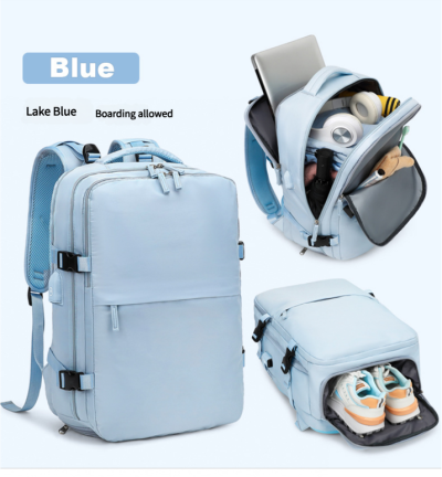 Water-Resistant Laptop Backpack with USB Charging Port and Wet-Dry Separation (Blue)
