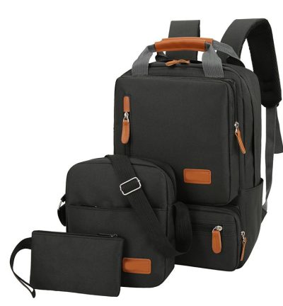 3-Piece  Black Travel Backpack Set - Stylish Multi-Functional Backpack, Shoulder Bag & Pouch for Men & Women