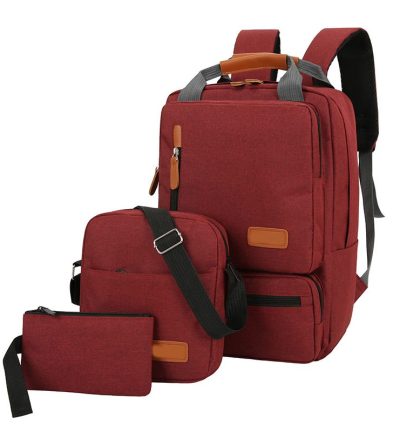 3-Piece Red Travel Backpack Set - Stylish Multi-Functional Backpack, Shoulder Bag & Pouch for Men & Women