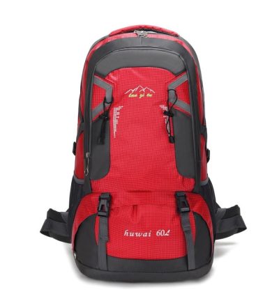 Large 60L Red Waterproof Hiking Backpack for Travel, Camping, and Outdoor Adventures - Durable and Lightweight