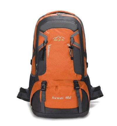 Large 60L Orange Waterproof Hiking Backpack for Travel, Camping, and Outdoor Adventures - Durable and Lightweight