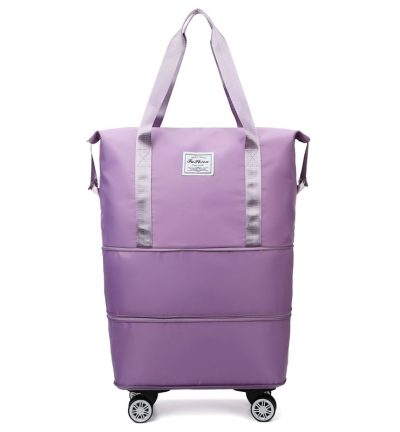 Light Purple Large Capacity Foldable Travel Bags with Wheels - Lightweight Waterproof Duffel Totes
