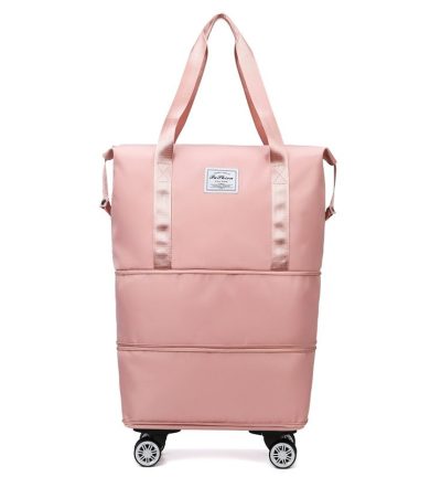 Pink Large Capacity Foldable Travel Bags with Wheels - Lightweight Waterproof Duffel Totes