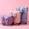 Pink Large Capacity Foldable Travel Bags with Wheels - Lightweight Waterproof Duffel Totes - Image 2