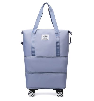 Blue Large Capacity Foldable Travel Bags with Wheels - Lightweight Waterproof Duffel Totes