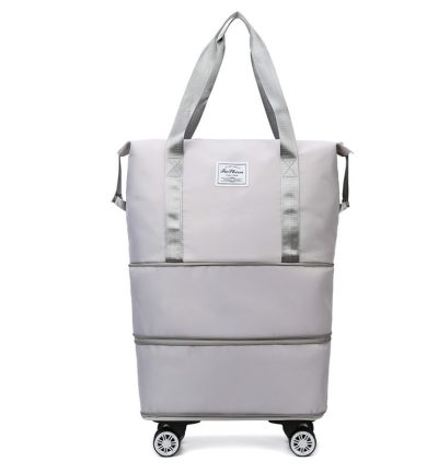Gray Large Capacity Foldable Travel Bags with Wheels - Lightweight Waterproof Duffel Totes
