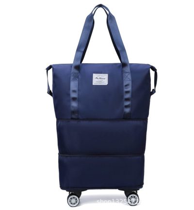Dark Blue Large Capacity Foldable Travel Bags with Wheels - Lightweight Waterproof Duffel Totes