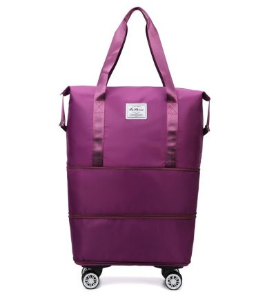 Purple Large Capacity Foldable Travel Bags with Wheels - Lightweight Waterproof Duffel Totes
