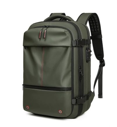 Army Green Expandable Waterproof Laptop Backpack - Fits 17-Inch Laptop, Anti-Theft Design, Travel Friendly