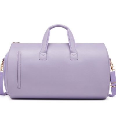 Purple PU Leather Travel Duffel Bag - Large Capacity Waterproof Suit Bag with Shoe Compartment