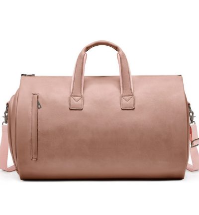 Champagne PU Leather Travel Duffel Bag - Large Capacity Waterproof Suit Bag with Shoe Compartment