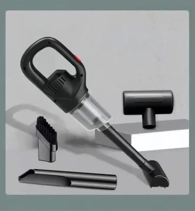 Black Portable Cordless Vacuum Cleaner - 120W, 10KPa Suction, 2000mAh Battery, Lightweight Design, with Soft Brush Attachment