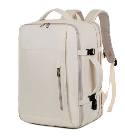 Beige Expandable Backpack with USB Port - Multi-Functional Outdoor, Commuter & Laptop Bag