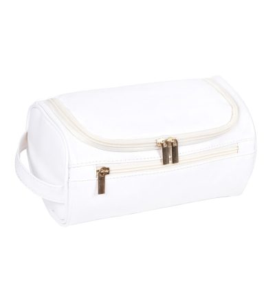 White Large Capacity PU Leather Travel Toiletry Bag - Portable Waterproof Makeup Organizer for Business & Vacation