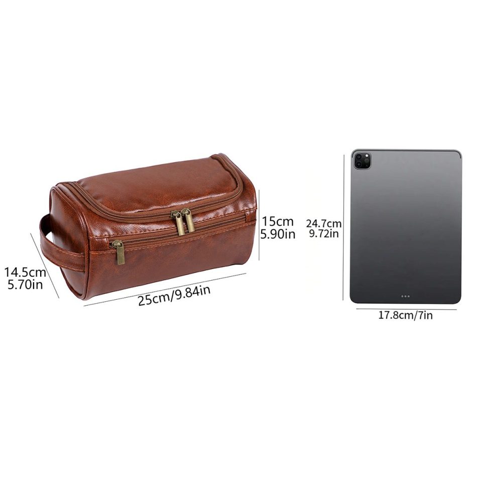 White Large Capacity PU Leather Travel Toiletry Bag - Portable Waterproof Makeup Organizer for Business & Vacation - Image 4