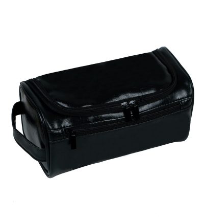 Black Large Capacity PU Leather Travel Toiletry Bag - Portable Waterproof Makeup Organizer for Business & Vacation