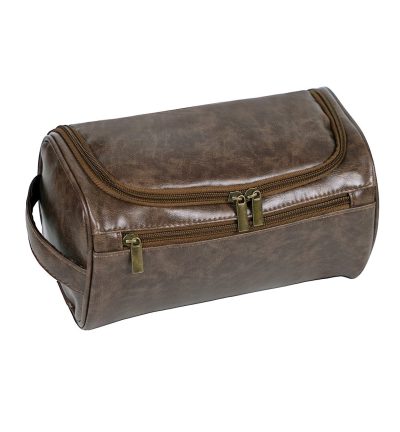 Coffee Large Capacity PU Leather Travel Toiletry Bag - Portable Waterproof Makeup Organizer for Business & Vacation