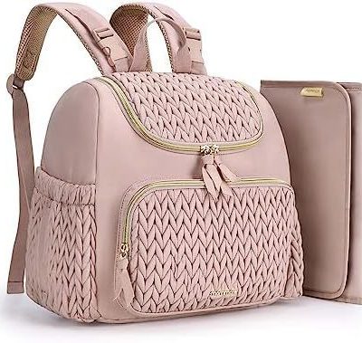 Pink Travel Backpack with Diaper Changing Mat - Small Size, Insulated Pocket,Perfect for Moms on the Go