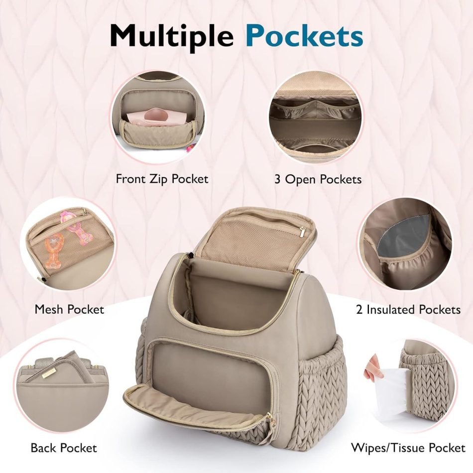 Pink Travel Backpack with Diaper Changing Mat - Small Size, Insulated Pocket,Perfect for Moms on the Go - Image 4