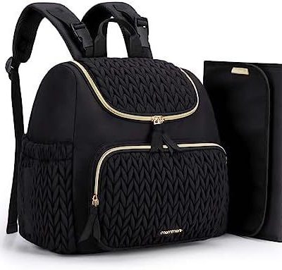 Black Travel Backpack with Diaper Changing Mat - Small Size, Insulated Pocket,Perfect for Moms on the Go