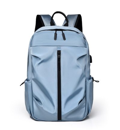 Sky Blue Business Casual Laptop Backpack with USB Charging Port - Travel, Work, and Student Use