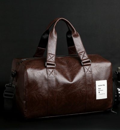 Brown Men's Large-Capacity PU Leather Gym Bag - Travel, Shoulder, and Duffel Bag for Fitness and Yoga