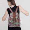 Circular Pattern Bohemian Style Canvas Backpack - Vintage Tribal Pattern Travel Bag with Leather Straps - Image 6