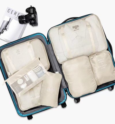 Beige Travel Packing Cube Set - 7-Piece Luggage Organizer for Clothes, Toiletries, and Accessories