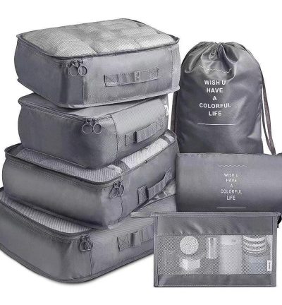 Black Travel Packing Cube Set - 7-Piece Luggage Organizer for Clothes, Toiletries, and Accessories