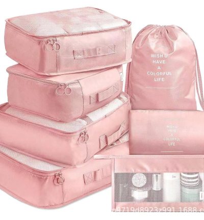 Pink Travel Packing Cube Set - 7-Piece Luggage Organizer for Clothes, Toiletries, and Accessories