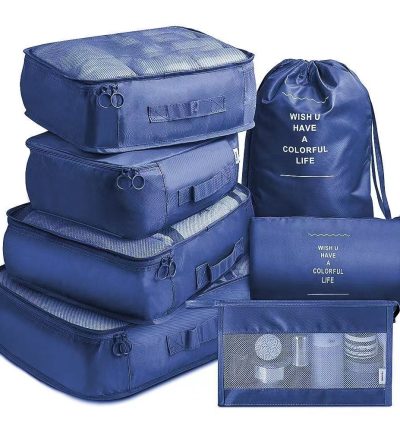 Navy Blue Travel Packing Cube Set - 7-Piece Luggage Organizer for Clothes, Toiletries, and Accessories